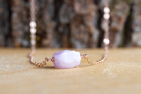 Raw Kunzite Necklace - Raw Stone Necklace - Kunzite Jewelry - Crystal Necklace - Heart Charka Crystal Jewelry - Gift for Her