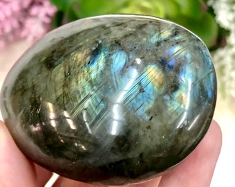 Labradorite Palm Stone 70mm AJO - Labradorite Gallet - Palm Stone - Worry Stone - Crystal Grid - Massage Stones - Feldspar - Altar Decor