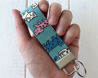 Kitty porte-clés chat en tissu porte-clés bracelet porte-clés mignon porte-clés bleu, idée cadeau d'anniversaire pour fille, cadeau pour propriétaire de chat, cadeau fait main pour elle
