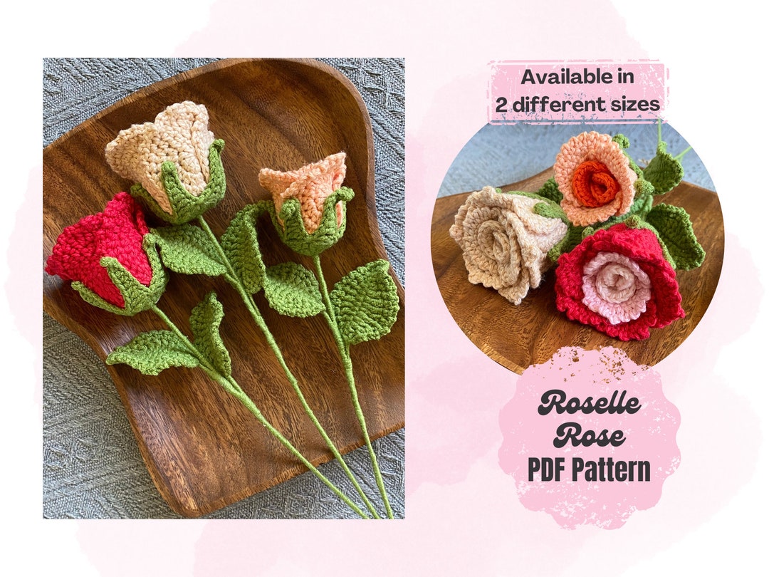 Roselle Crochet Rose Pattern, Easy Flower Tutorial (PDF Pattern) - Etsy