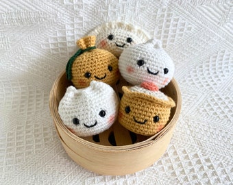 Crochet Dumpling Gift for Foodie Dim Sum Lover Keychain Birthday Gift Idea for Coworker Plush Toy Fried Wonton Xiao Long Bao