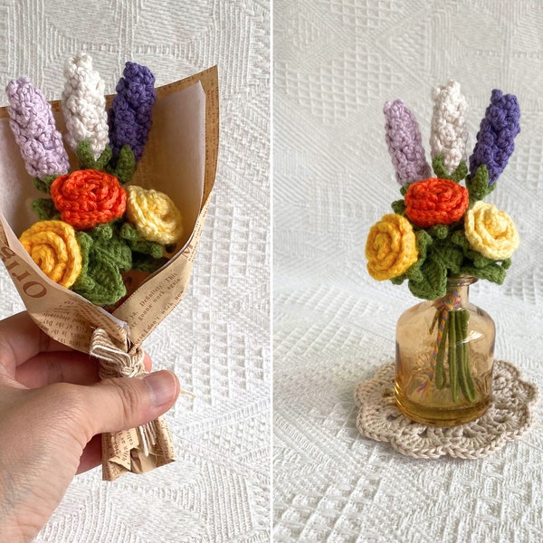 Moederdag boeket haak cadeau haak lavendel boeket haak gele roos oranje bloemboeket cadeau voor Moederdag gehaakte bloem roos