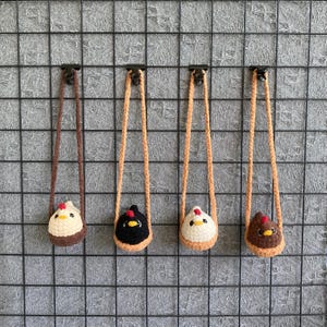 Crochet Chicken Car Charm: Plushie Animal Car Mirror Hanger