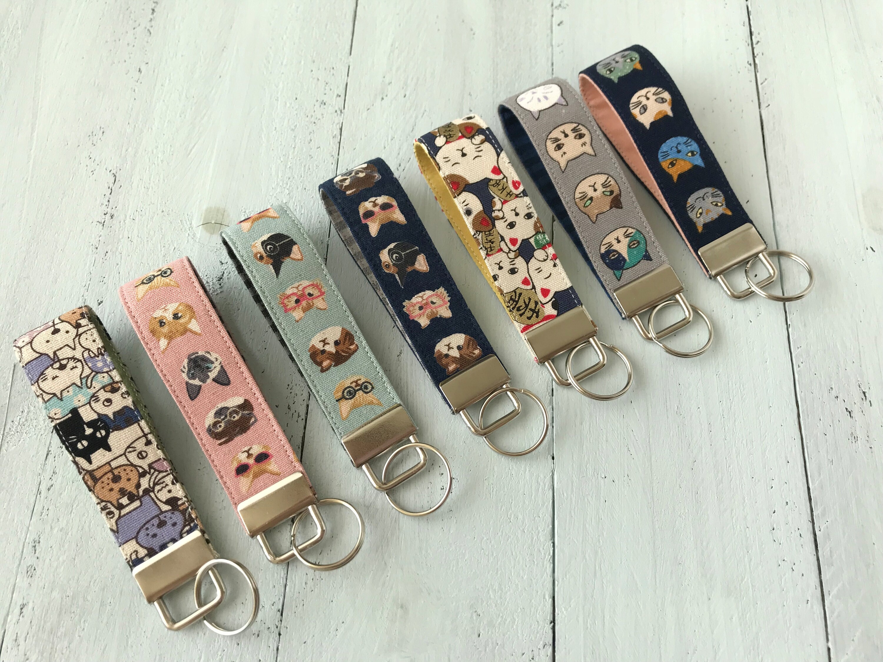 Fabric Key Fob Fabric Keychain Cute Keychain Fobs Cats Etsy