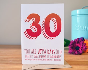 30th birthday card | Personalised this card with their name | Personalised age card | 30 today!