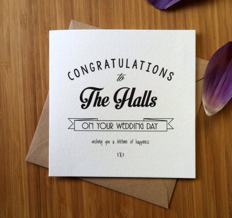 Wedding Card Personalised Congratulations to the bride and groom Newlyweds Printed modern greetings card
