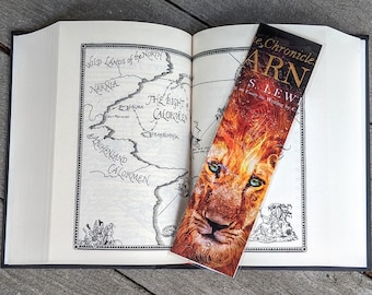 Chronicles of Narnia book cover book mark, laminated, Aslan lion