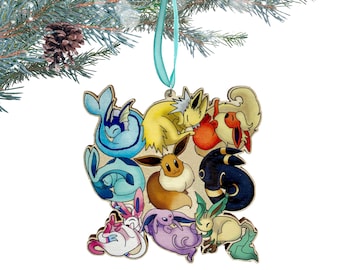 Eeveelution Ornament - Wooden Christmas Ornament - Eevee Christmas Ornament - Geek Christmas Decor - Video Game Ornament
