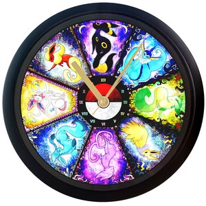 Eons of Eevee - Wall Clock - Kids Room Decor - Eevee Clock - Eeveelution Decor - Gameroom Decor
