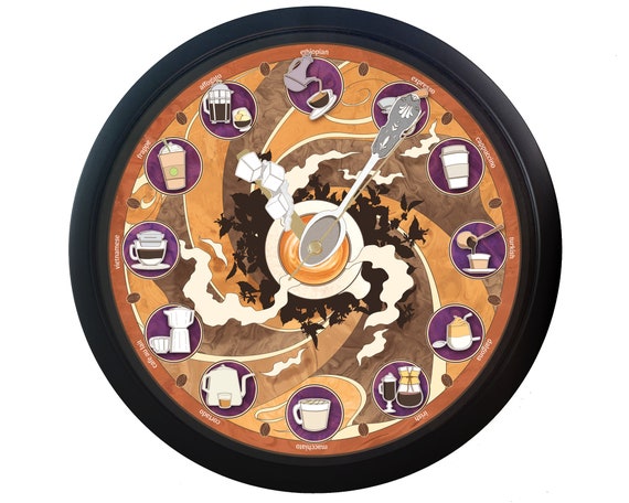 Coffee Clock - Coffee o' Clock - Time for more Coffee - Coffee Art - Whimsical Wall Art - But First Coffee - Coffee Lover Gift