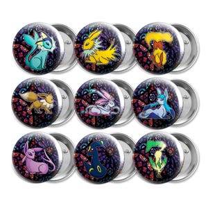 Eeveelution Button Set -  Eeveelutions - Geek Gift - Gamer Gift - Eevee Pins - Sylveon - Umbreon