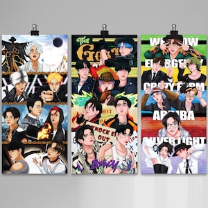 May include: Three colorful posters featuring a group of animated characters. The posters have a variety of text including "The Gold", "We Now", "Elbgf", "Crazy Fam", "Apba", "Silverlight", "Hot", "Knock Em Out", and "S-Boy".