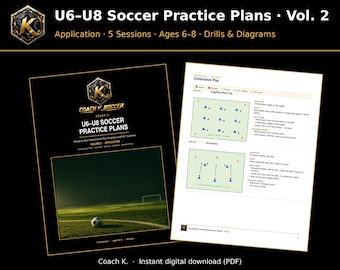 U6 U8 Soccer Practice Plans Vol 2 Application | 5 Youth Soccer Drills Sessions | Printable PDF Coach Plans with Diagrams