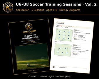 U6 U8 Soccer Training Sessions Vol 2 Application | 5 Youth Soccer Drills Sessions | Printable PDF Coach Plans with Diagrams