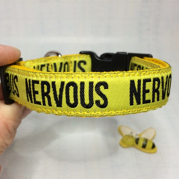 NERVOUS Dog Collar - Flat Collar - Clip Style - Yellow - Tiny Small Medium Large XLarge - Nervous Dogs - Give Me Space - Yellow Dog Collar