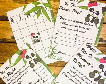 Baby Girl Panda Shower Games PRINTABLE Instant Download 4 Games Baby Panda and Bamboo theme  Zoo Theme Baby Shower Games Animal baby shower