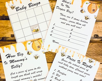 Honey Bee PRINTABLE Baby Shower Games Mommy to Bee Instant Download Mommy 2 Bee 4 Games Bee theme shower Bumble Bee Shower