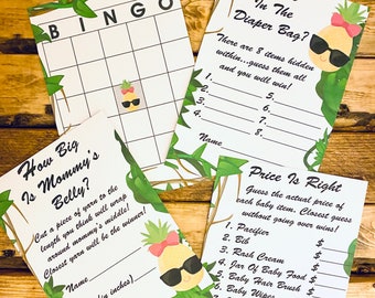 Pineapple Baby Shower PRINTABLE Games Instant Download 4 Games Pineapple theme shower Tropical Theme Baby Shower Games Pineapple Baby Girl