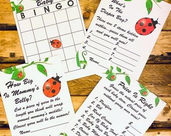 Ladybug PRINTABLE Baby Shower Games Instant Download 4 Games Ladybug Shower theme Baby Shower Fun Ideas