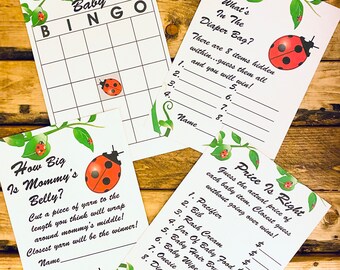 Ladybug PRINTABLE Baby Shower Games Instant Download 4 Games Ladybug Shower tema Baby Shower Fun Ideas