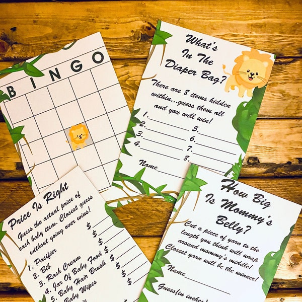 Baby Lion Baby Shower PRINTABLE Games Instant Download 4 Games Baby Lion theme shower Zoo Theme Baby Shower Games Animal baby shower Games