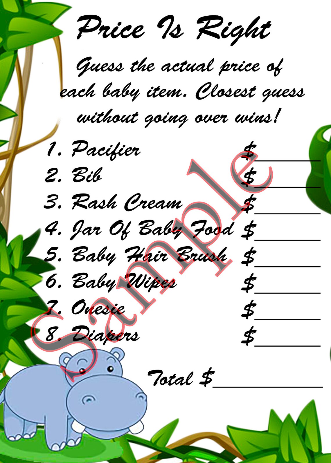 Baby Hippo Baby Shower PRINTABLE Games Instant Download 4 Games Baby ...