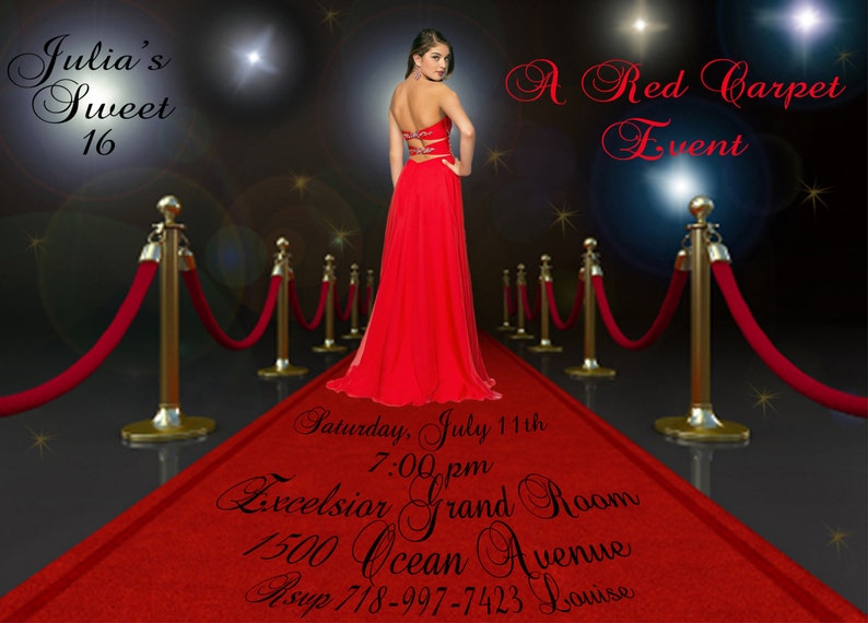 Red Carpet Invitations Sweet 16 Birthday Bridal Shower Custom Etsy