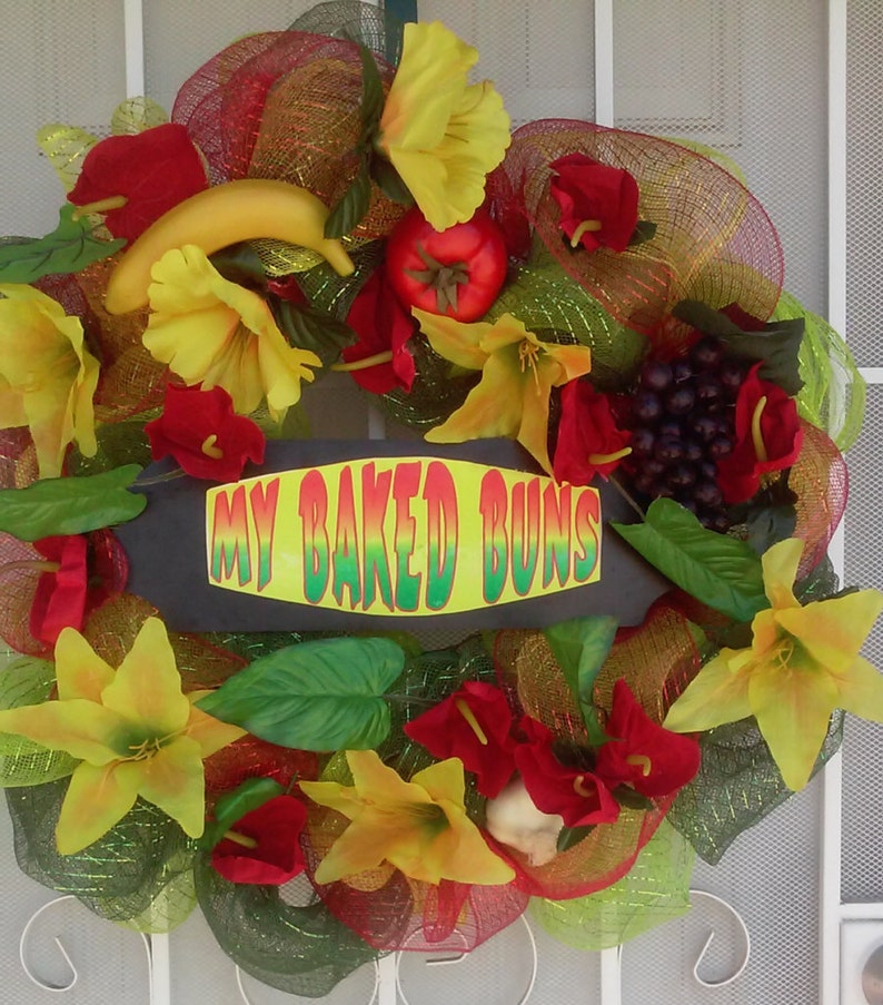 Red Yellow and Green Deco Mesh WreathTropical Jamaican Etsy