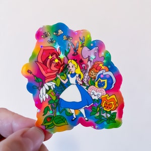 Alice in Wonderland Holographic Sticker, Alice and The Talking Flowers, Alice in Wondeland, Holographic Stickers