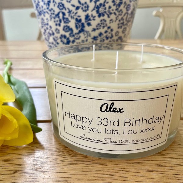 Personalised 3 wick large candle, personalised eco soy candle gift- large soy candle for personalisation-birthday candle, anniversary candle