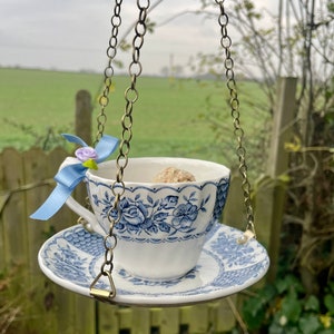 Tea cup bird feeder, china bird feeder, cup bird feeder, china bird feeder, garden decor, garden ornament, gardeners gift, Fathers Day gift