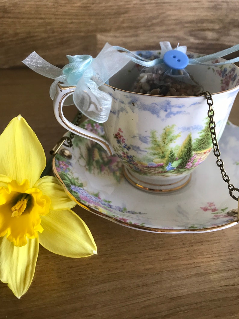 Dulce pájaro Y Flores En Taza De Té encantador para día de las madres Kit de tarjeta de punto de cruz