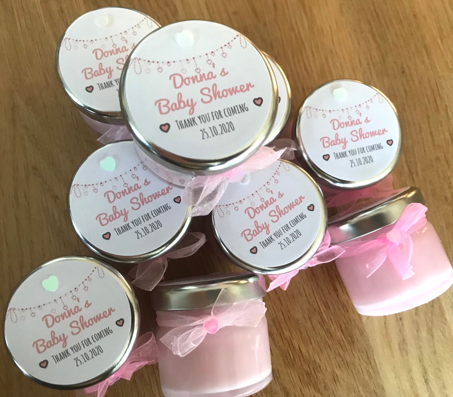 Personalised Baby Shower Favours | Heart Theme Soy Wax Mini Candles ...