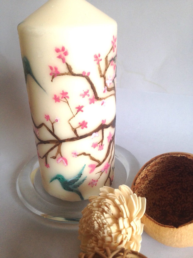 Hand Painted Candle Cherry Blossom Motif Candle Oriental Etsy UK