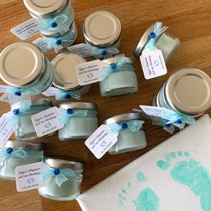 10 mini velas de cera de soja personalizadas: regalos para baby shower