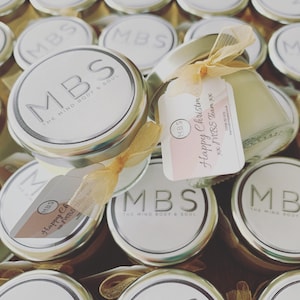 10 business promotion mini candles with logo tied labels, small business promotion gift, customers gift idea, business logo gift candles