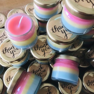 5 Mini thank you gift candles, personalised thank you candles, Rainbow layer gifts- for teachers, NHS, or colleagues, pride, LGBT wedding.