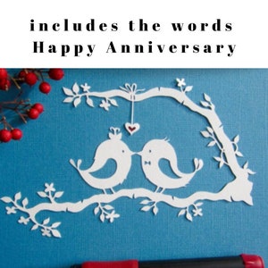 Lovebirds, DIY Digital Papercut Template, Pdf, Happy Anniversary, Paper Cut Template,DIY Gift, Personal, DIY, Bird papercut image 1