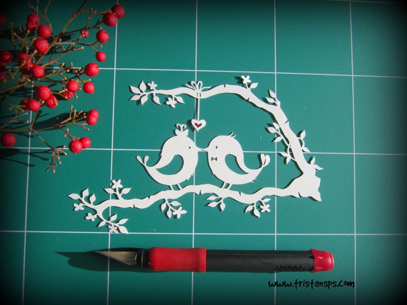 Lovebirds, DIY Digital Papercut Template, Pdf, Happy Anniversary, Paper Cut Template,DIY Gift, Personal, DIY, Bird papercut image 4