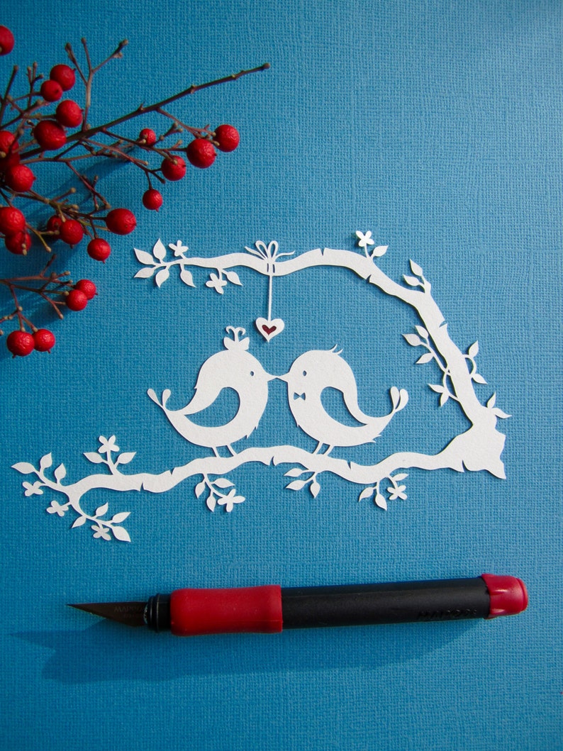 Lovebirds, DIY Digital Papercut Template, Pdf, Happy Anniversary, Paper Cut Template,DIY Gift, Personal, DIY, Bird papercut image 3