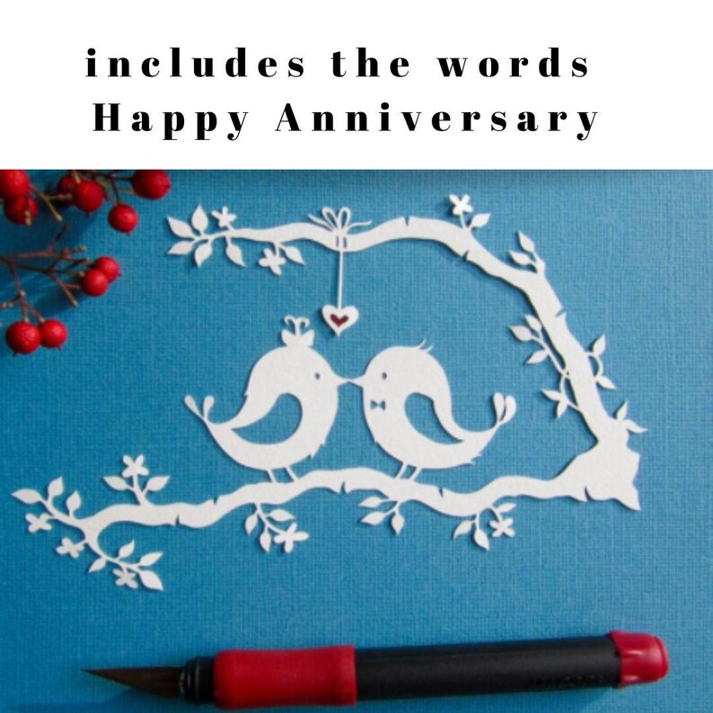 Lovebirds, DIY Digital Papercut Template, Pdf, Happy Anniversary, Paper Cut Template,DIY Gift, Personal, DIY, Bird papercut image 1