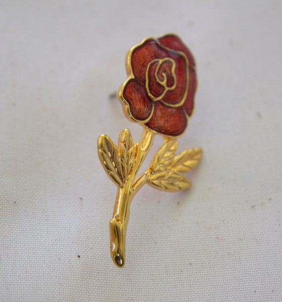 Monet Rose Blossom Pin Enamel and Goldtone 1960’s - image 1