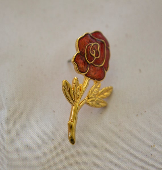 Monet Rose Blossom Pin Enamel and Goldtone 1960’s - image 2