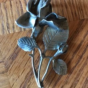 Vintage Pewter Brooch with a rose blossom and bud - 1970&#39;s