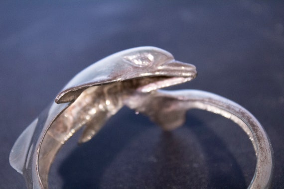 Vintage .925 silver dolphin cuff bracelet. - 1980… - image 2