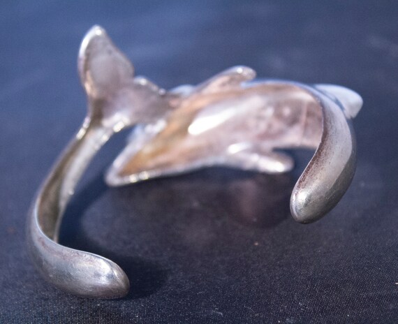 Vintage .925 silver dolphin cuff bracelet. - 1980… - image 5