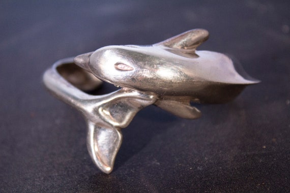 Vintage .925 silver dolphin cuff bracelet. - 1980… - image 3