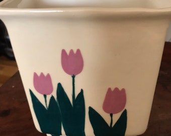Mid-Century Modern hand painted tulip vase by K. Major