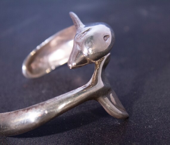 Vintage .925 silver dolphin cuff bracelet. - 1980… - image 4