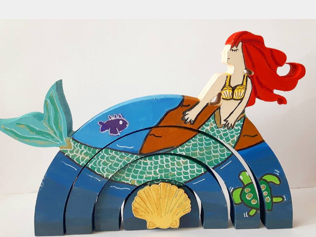 Apilador arco iris de madera juguete de sirena de madera | Etsy